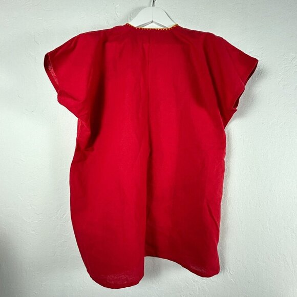 Unbranded Women's Floral Embroidered Pattern Cap Sleeve Casual Blouse Red - Picture 2 of 7